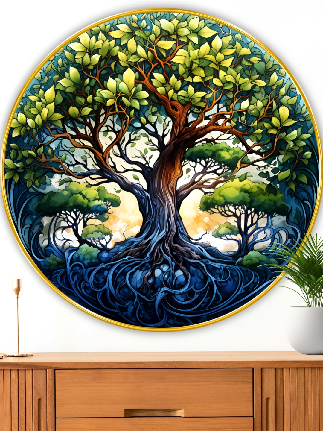 

Myntra Elegant Homes Green & Blue Tree Floral and Botanical Wooden Wall Art