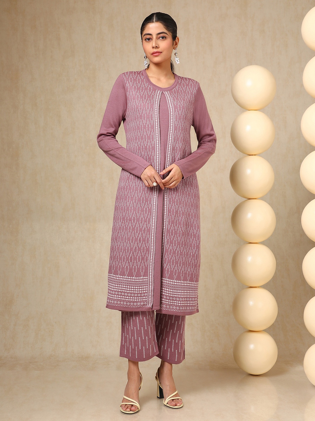 

Soch Purple Geometric Woven Design Layered Acrylic Straight Kurta With Trouser