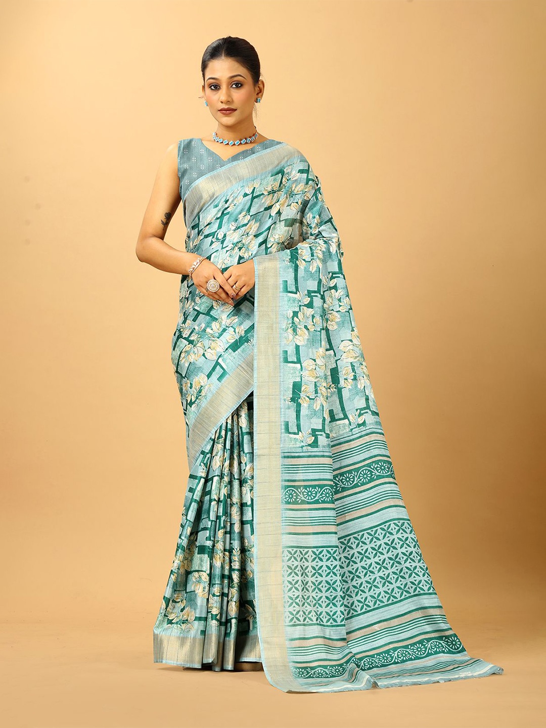 

A.V.M. SILK MILLS Floral Zari Saree, Blue
