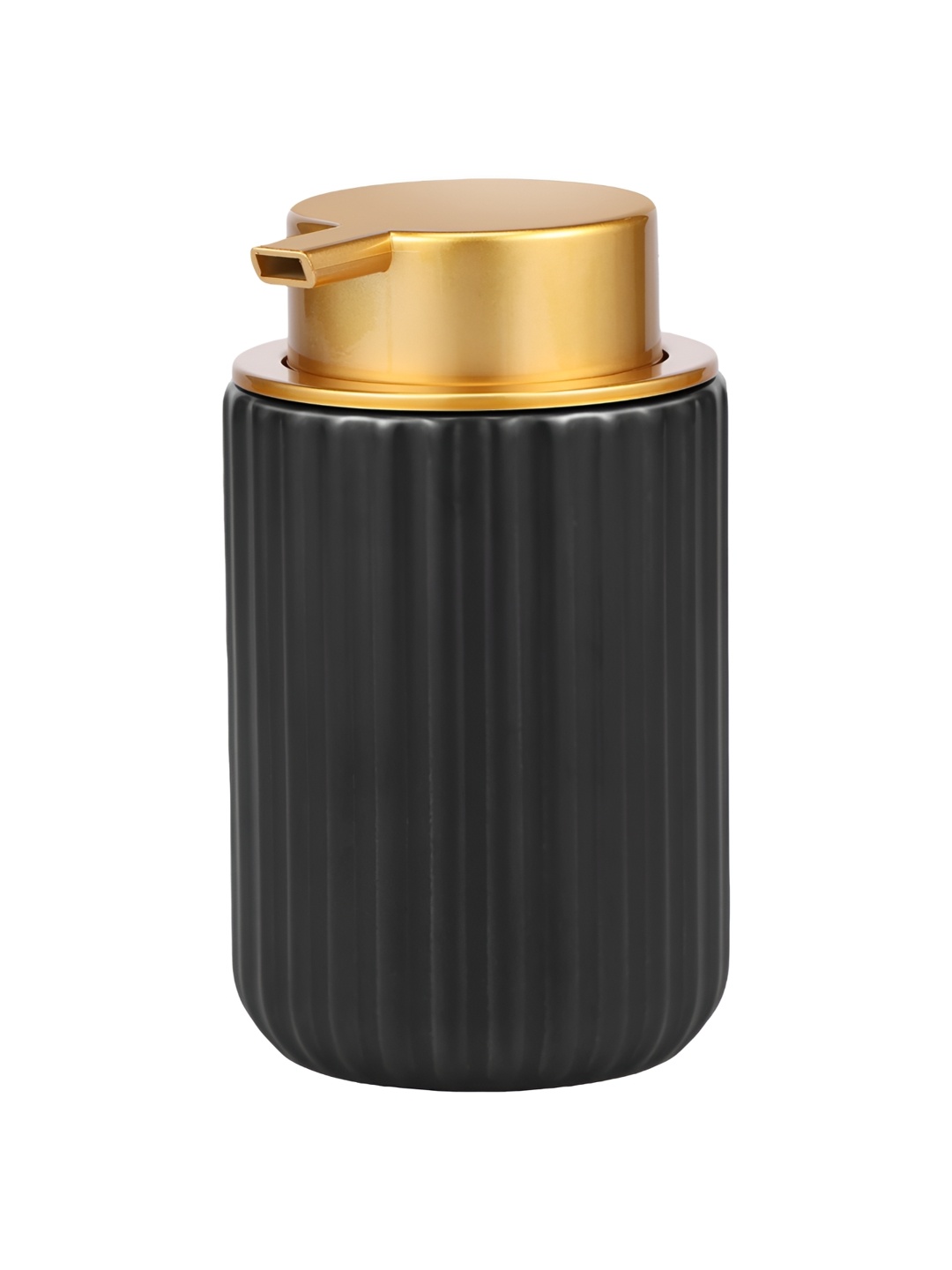

FabSeasons Black & Gold-Toned Matte Ceramic Suction Soap Dispenser 310 ml