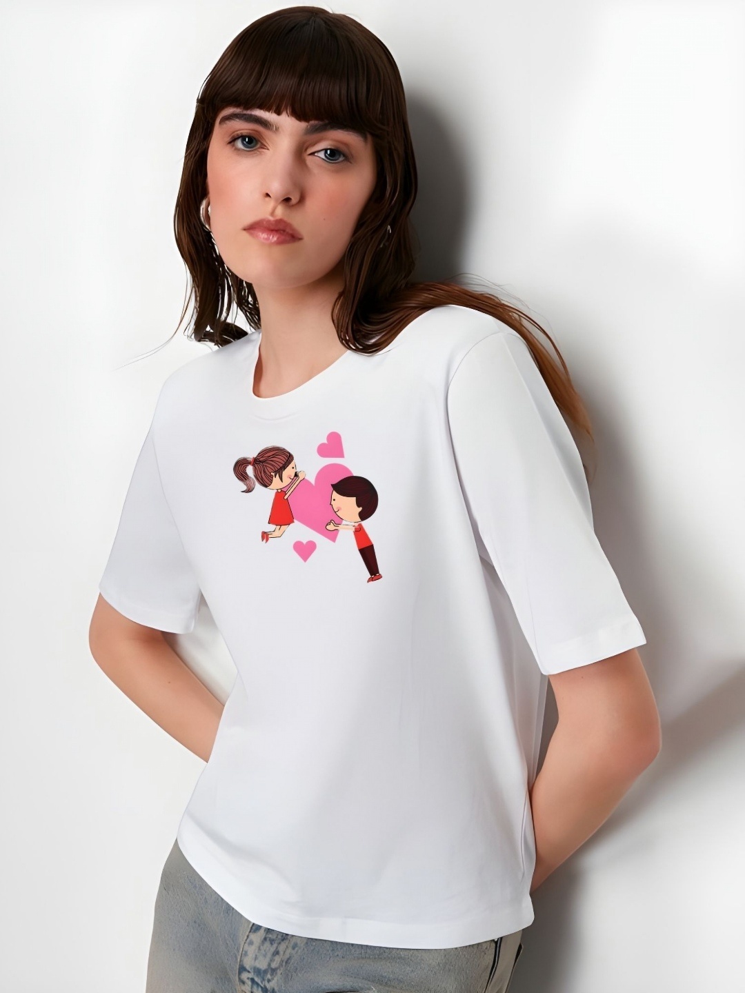 

SZN Women Graphic Printed Round Neck Cotton Boxy T-shirt, White