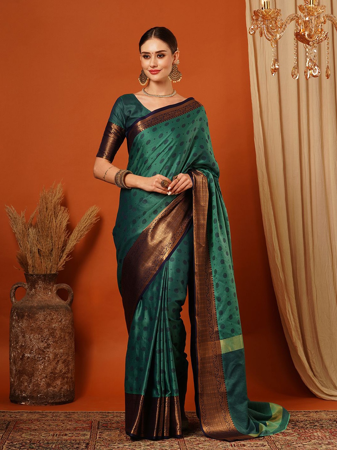 

DIVASTRI Woven Design Zari Pure Silk Mysore Silk Saree, Teal