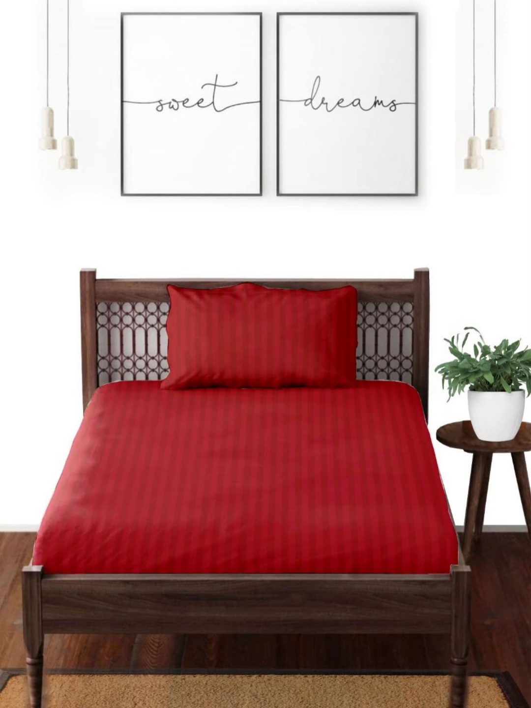 

Enchant Home Platinum Maroon Striped 250 TC Cotton Single Bedsheet Set 2.28 m x 1.52 m