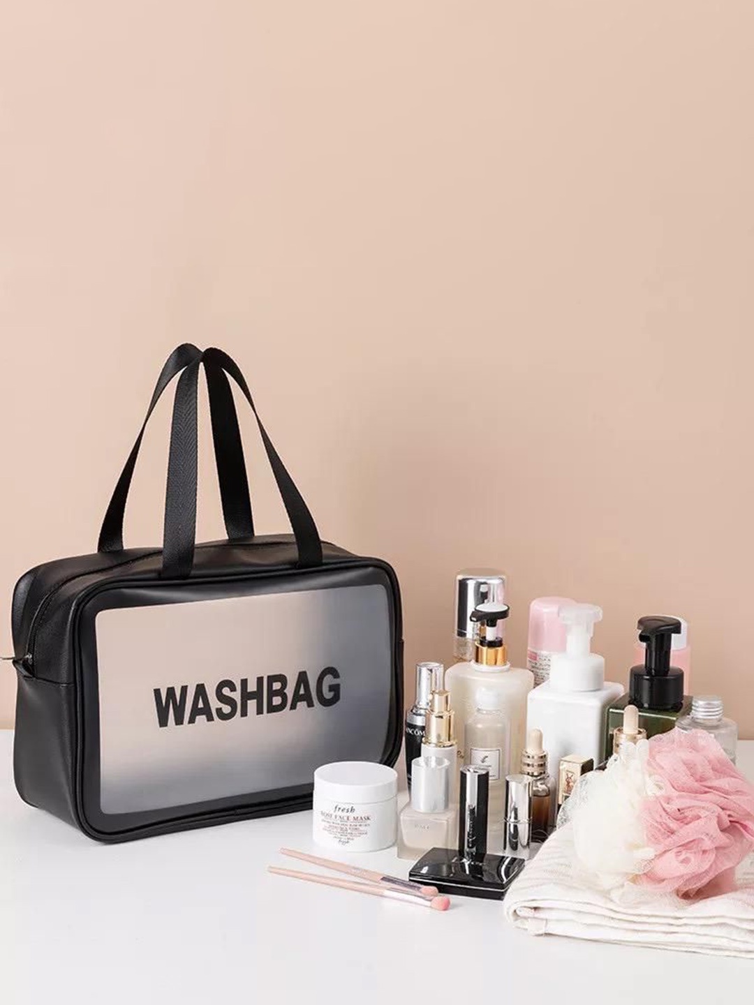 

RRK 3-Pcs Black Printed Clear Waterproof Makeup Pouch