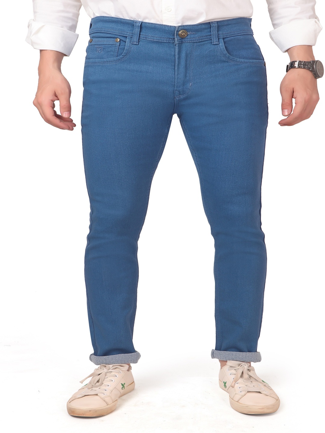 

TCI Men Regular Fit Mid-Rise Clean Look Cotton Jeans, Blue