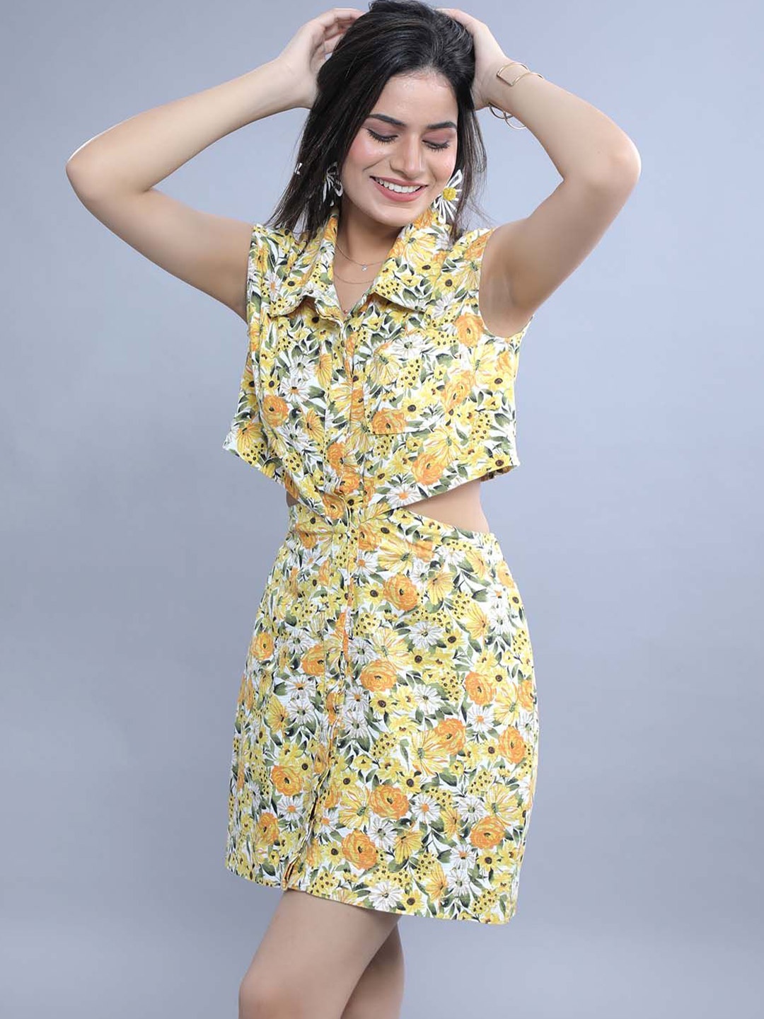 

French Theory Floral Printed Sheath Midi Dress, Yellow