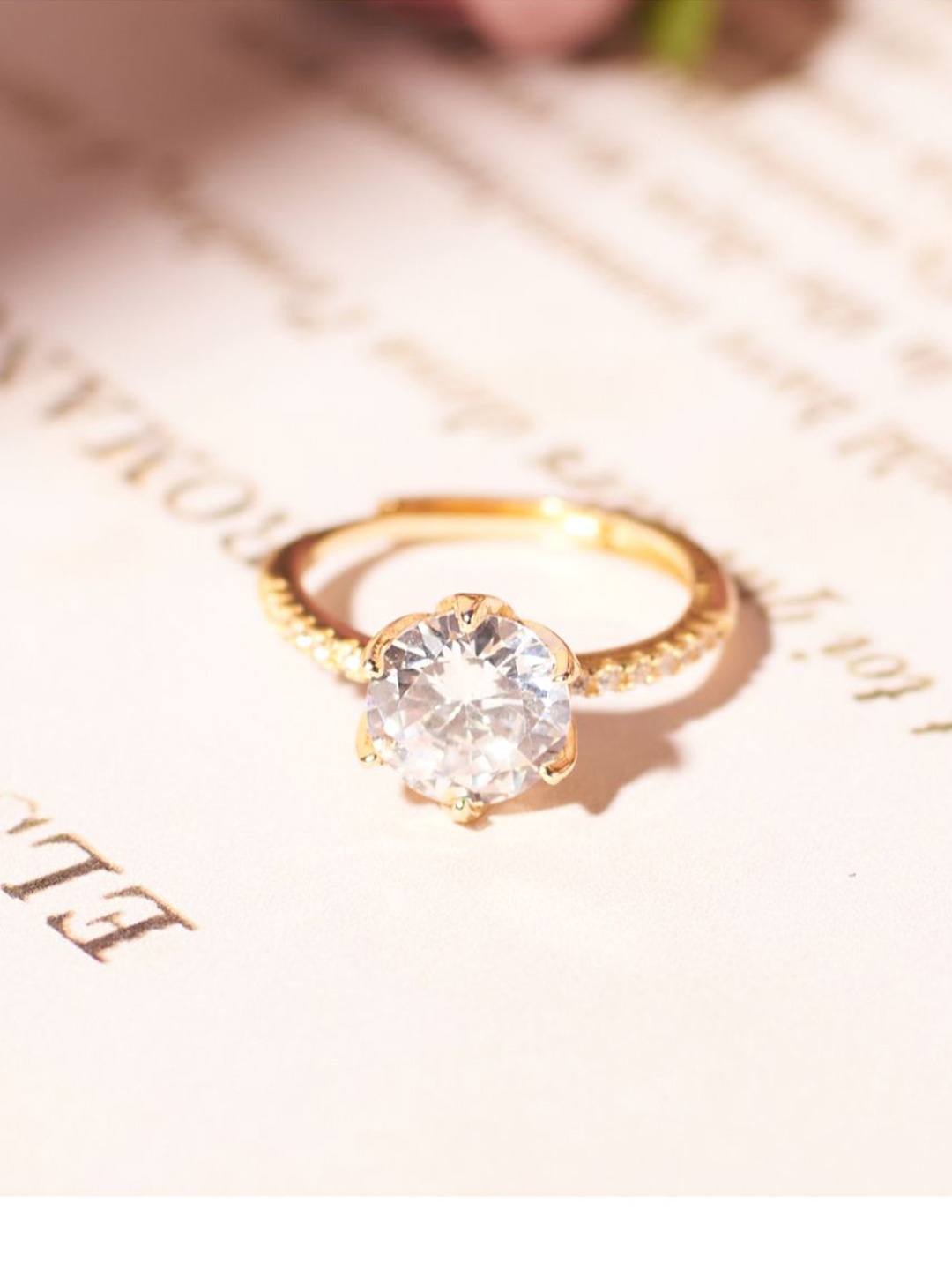 

SALTY Sparkling Round Crystal Stone Studded Gold Ring For Women & Girls