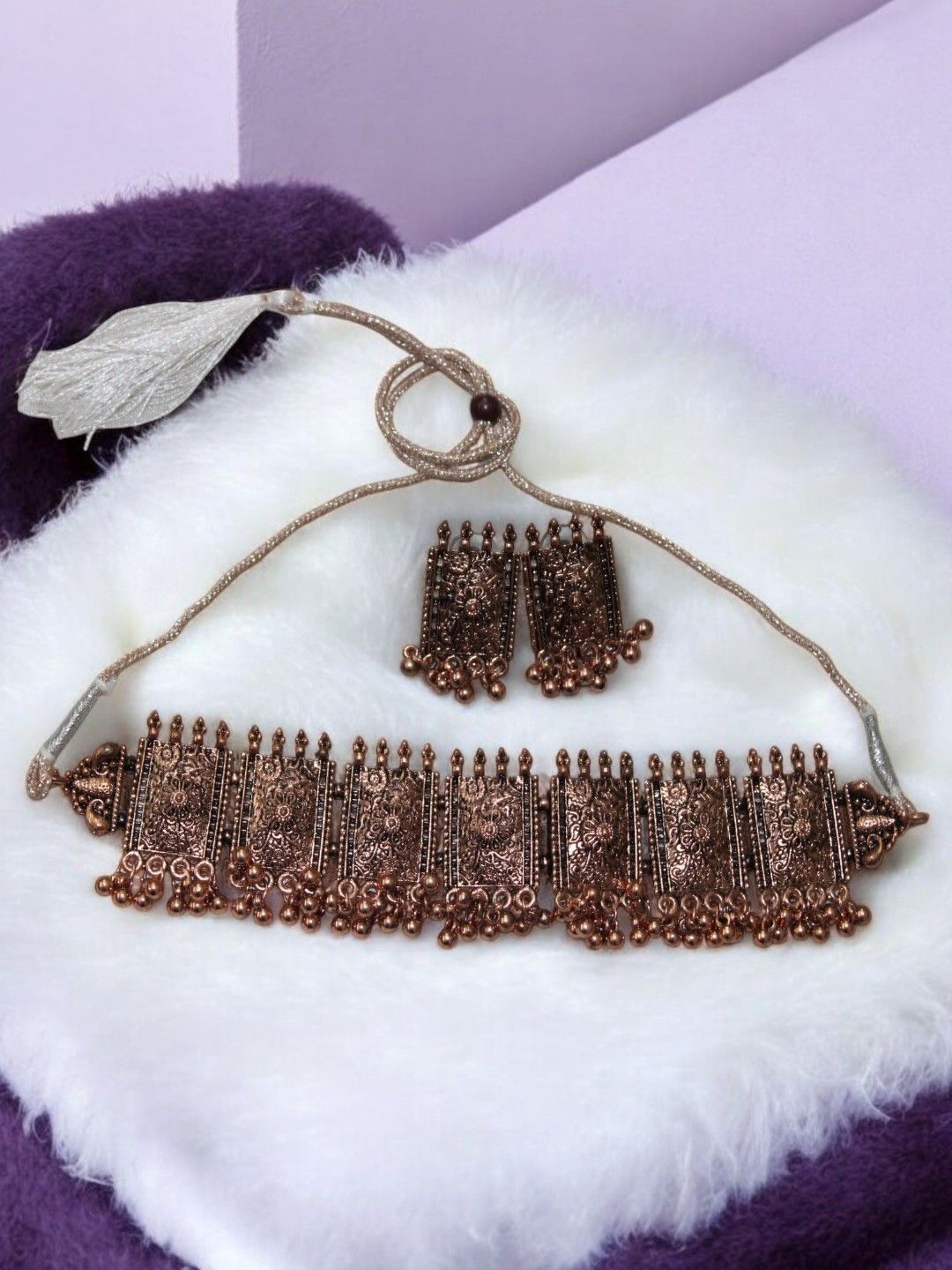 

Jolly Faces Copper-Plated Necklace And Earrings