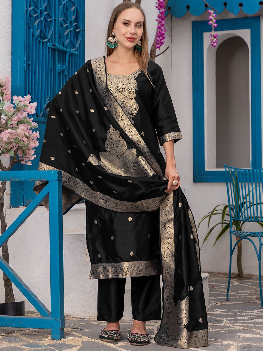 

Divyadham Textiles Women Ethnic Motifs Regular Pure Cotton Kurta with Pyjamas & With Dupatta, Black