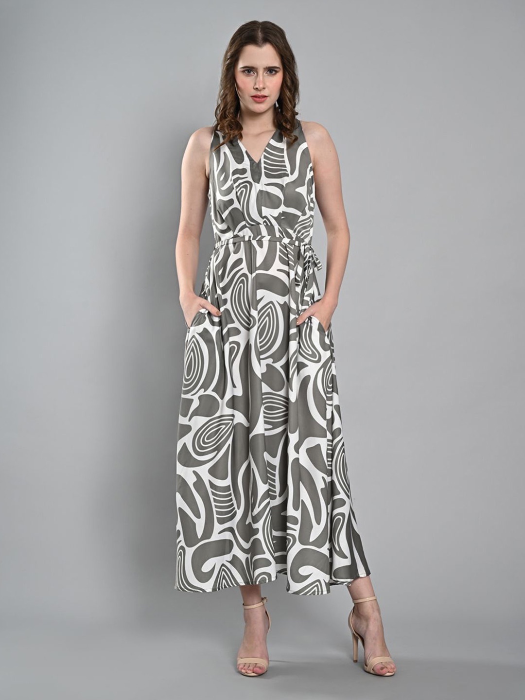 

Iti Abstract Print Fit & Flare Dress, Grey