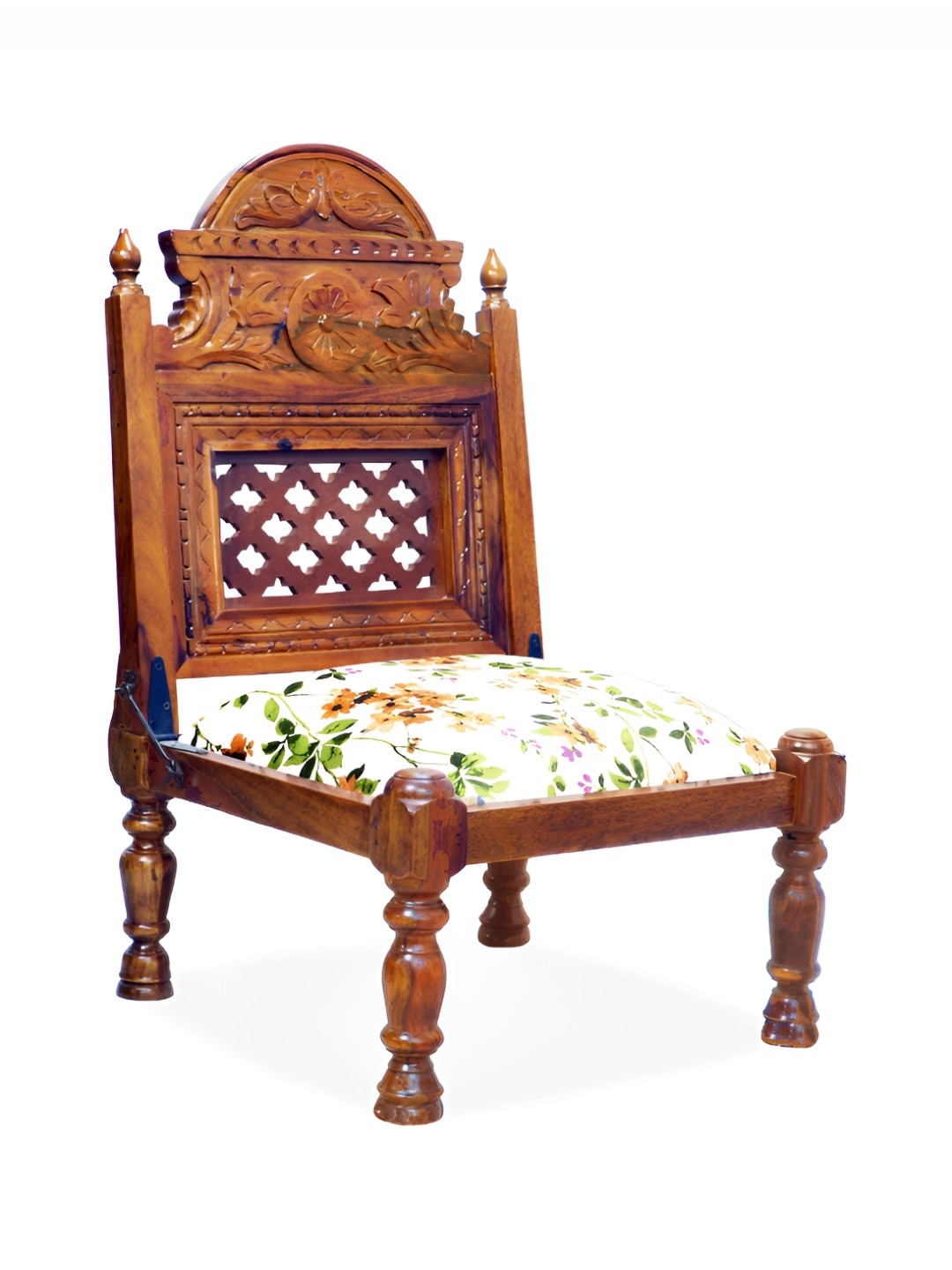 

GLOBALLY INDIAN Brown & White Printed Carved Wooden Accent Chair