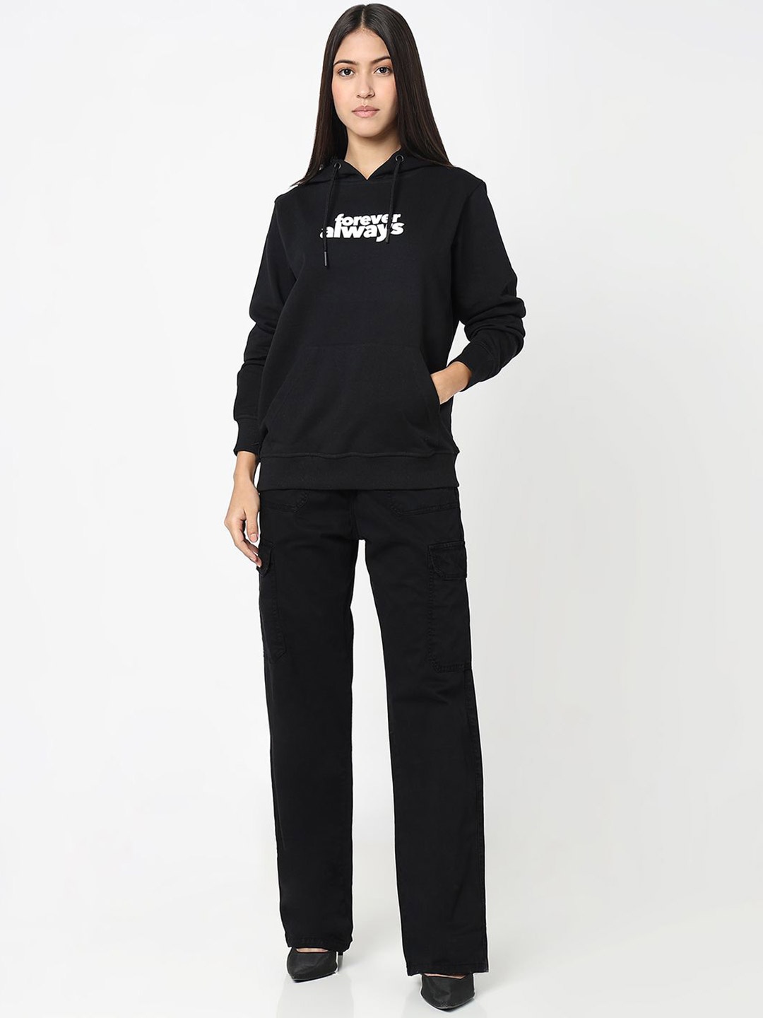 

R&B Women Cotton Hooded Sweatshirt, Black