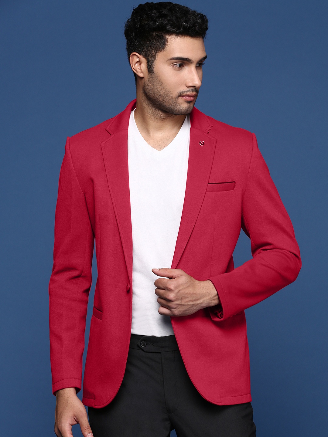 

SHOWOFF Slim-Fit Cotton Single-Breasted Blazer, Red