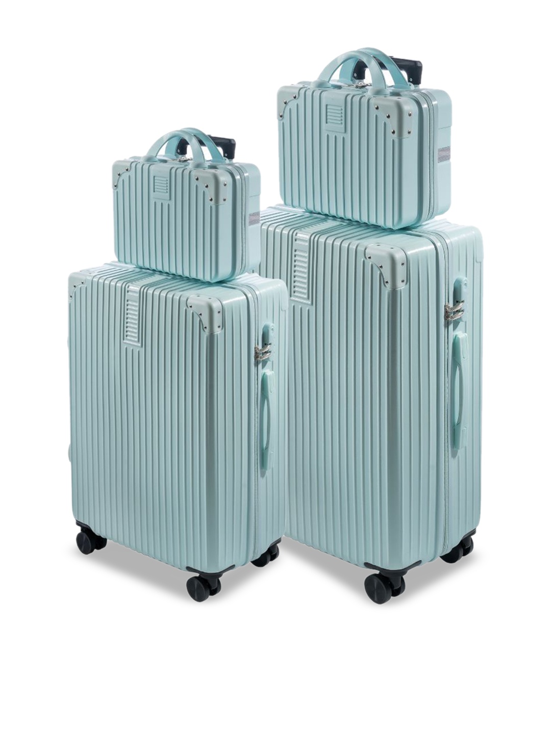 

PYB Set Of 2 Turismo Textured Hard-Sided Trolley Bags With Vanity Bag, Blue