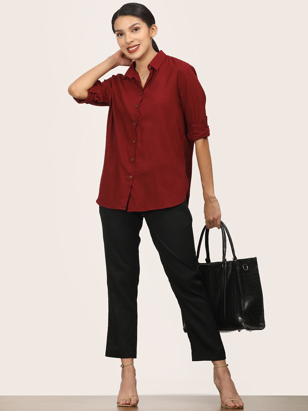 

Saltpetre Full Sleeve Button Down Shirt & Tapered Pants Co-Ords, Red