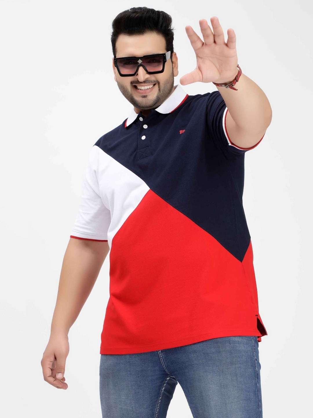 

Toodle Plus Plus Size Polo Collar Pure Cotton T-Shirt, Navy blue