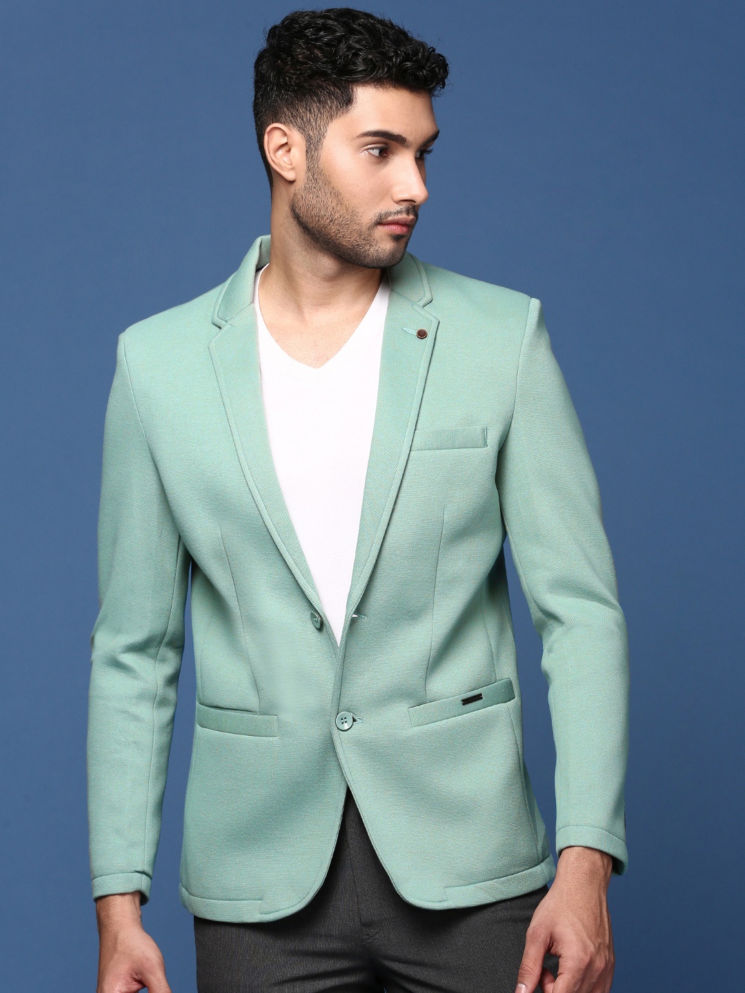 

SHOWOFF Cotton Slim-Fit Single-Breasted Blazer, Sea green