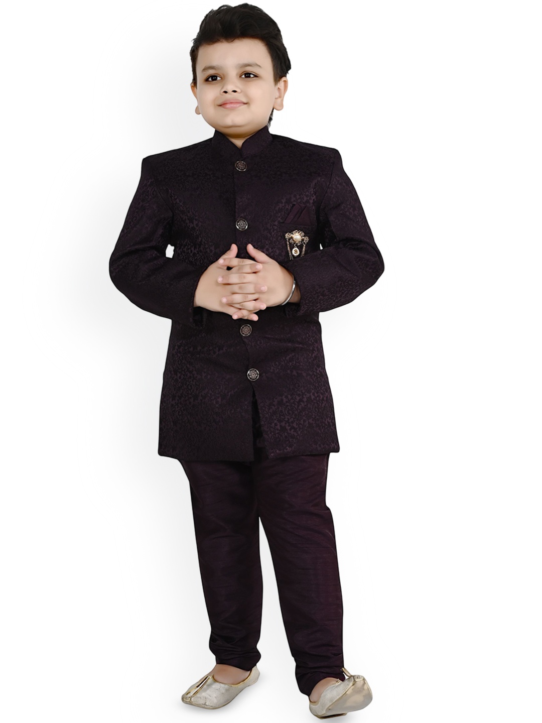 

Arshia Fashions Boys Self Design Sherwani Set, Purple