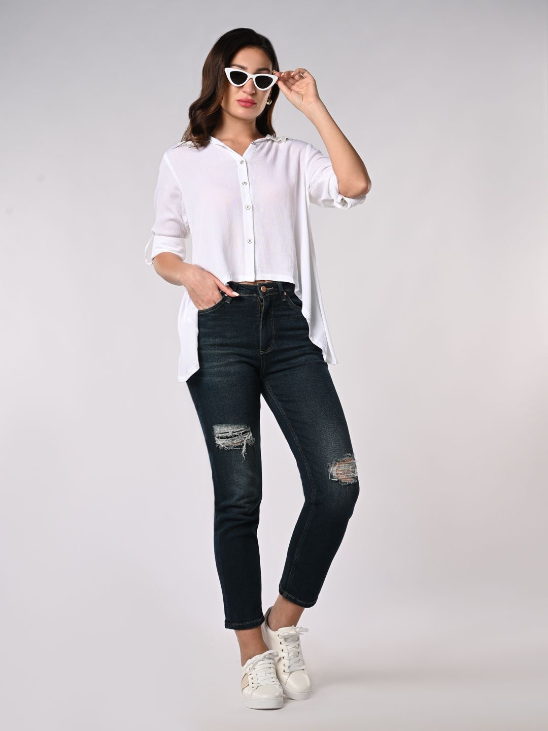 

Iti Women Spread Collar Solid Casual Shirt, White