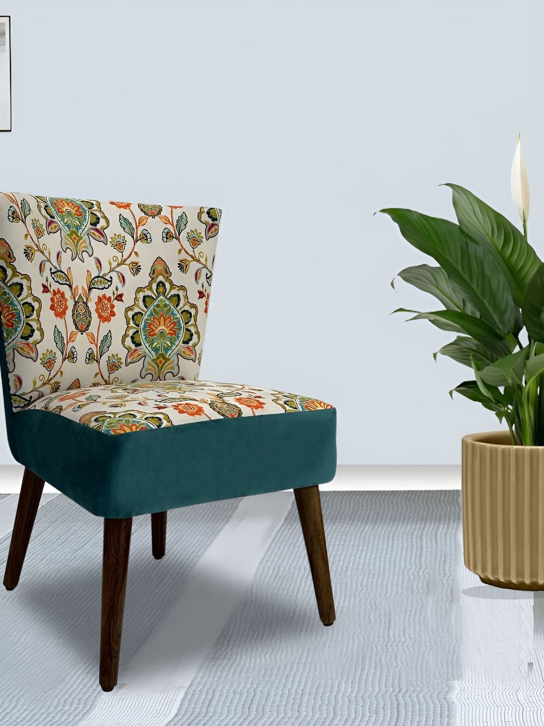 

GLOBALLY INDIAN Teal-Green And Brown Printed Modern Accent Chair