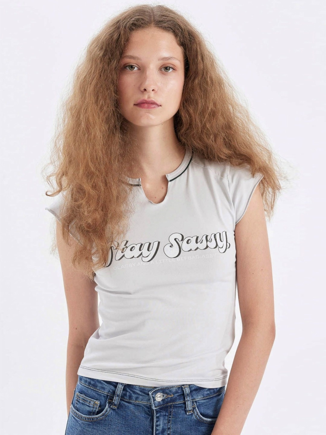 

DeFacto Women Typography Printed Round Neck Cotton T-shirt, Off white