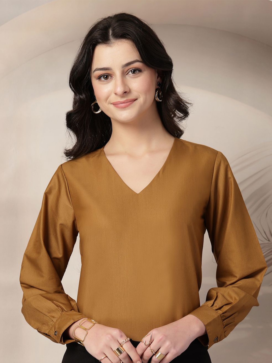 

Style Quotient Bishop Sleeves Top, Camel brown