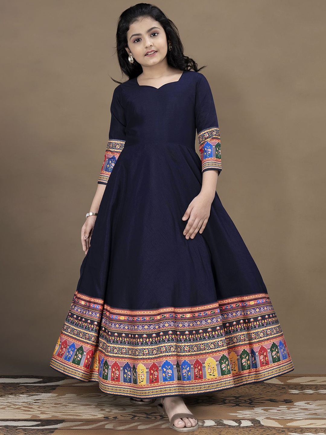 

Sangria Girls Embroidered Anarkali Maxi Dress, Navy blue
