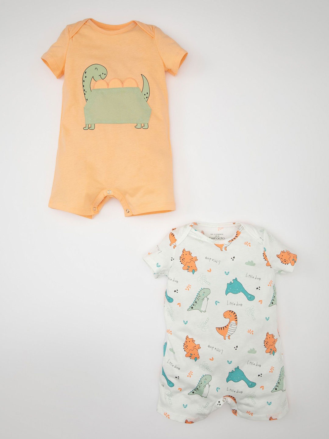

DeFacto Boys Pack Of 2 Printed Cotton Rompers, White