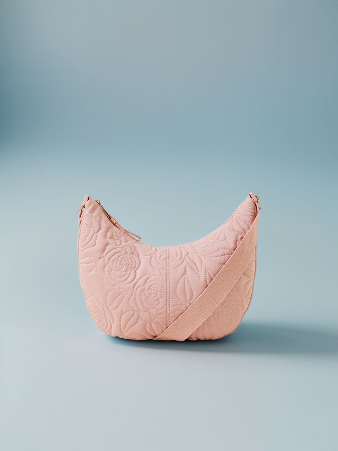 

Accessorize Women Textured Half Moon Sling Bag, Pink