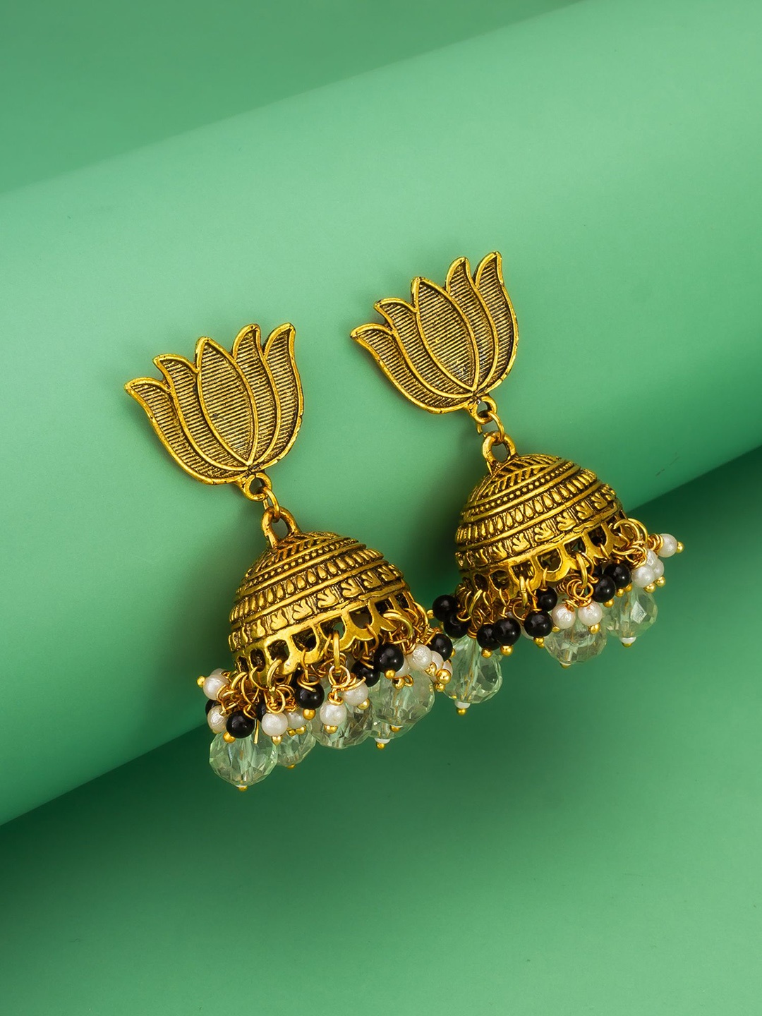 

aadita Gold-Plated Pearls Beaded Dome Shaped Jhumkas