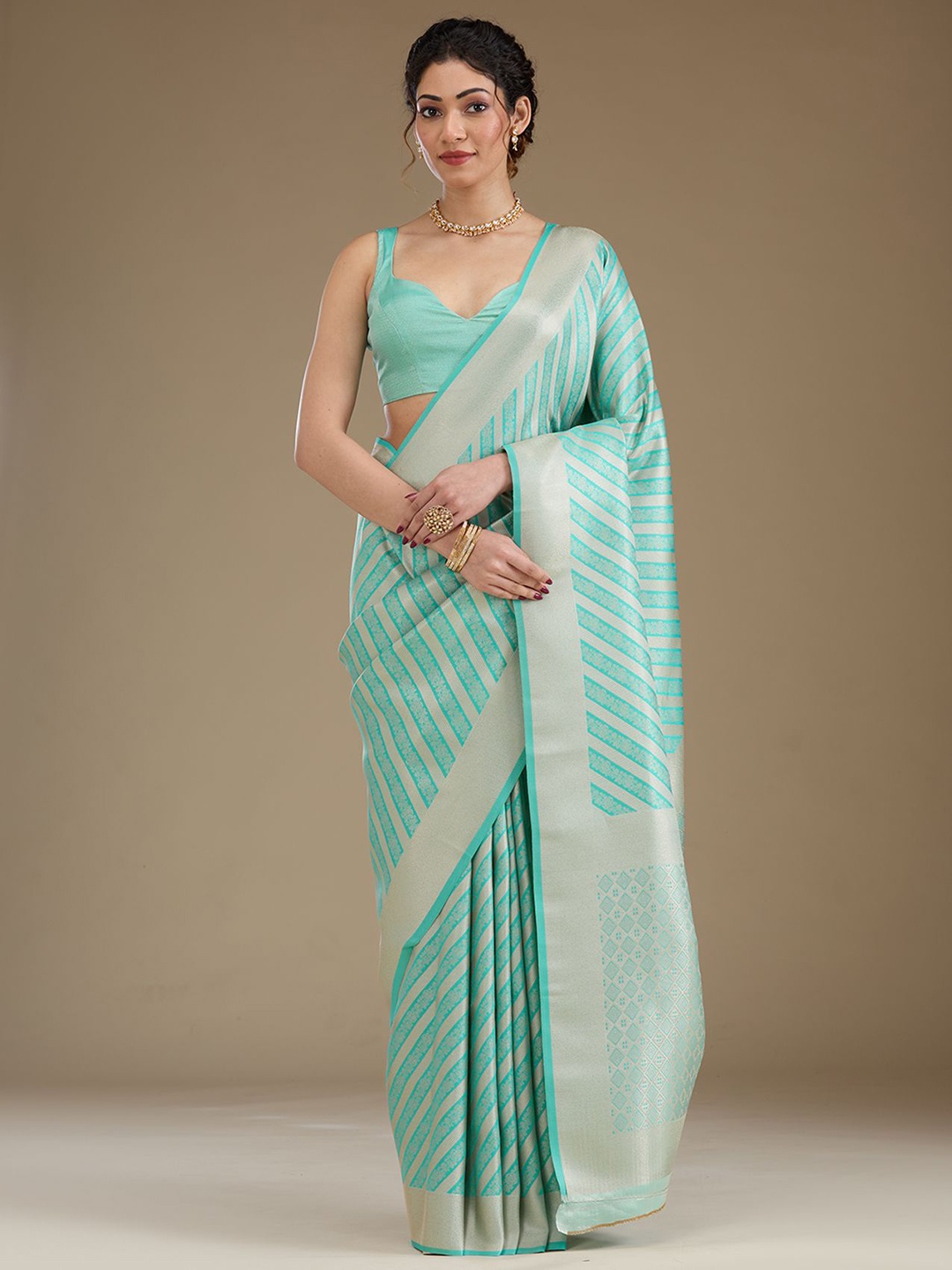

Koskii Woven Design Zari Pure Silk Saree, Blue