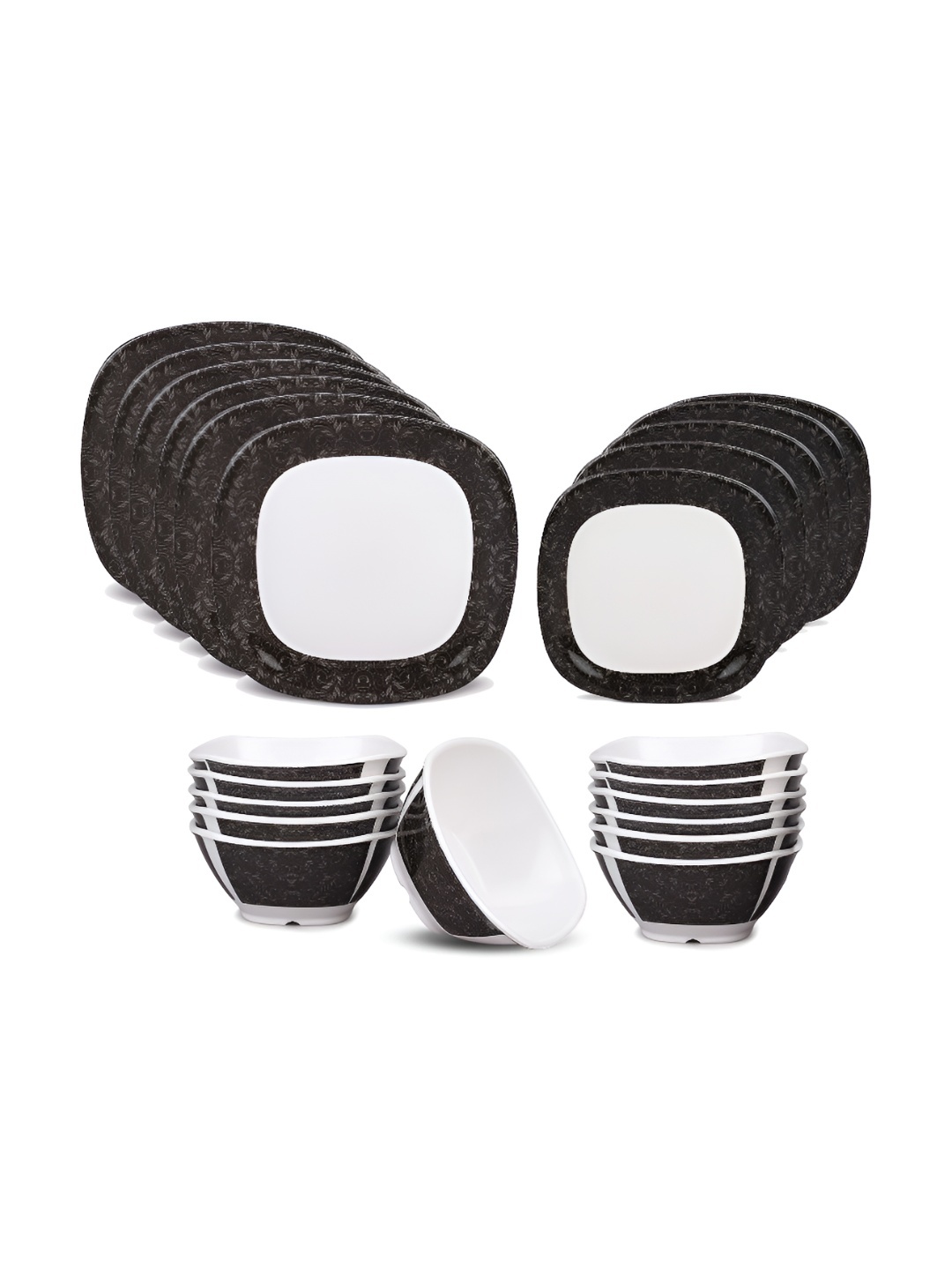 

Bataniya White and Black 24 Pieces Floral Printed Melamine Dinner Set