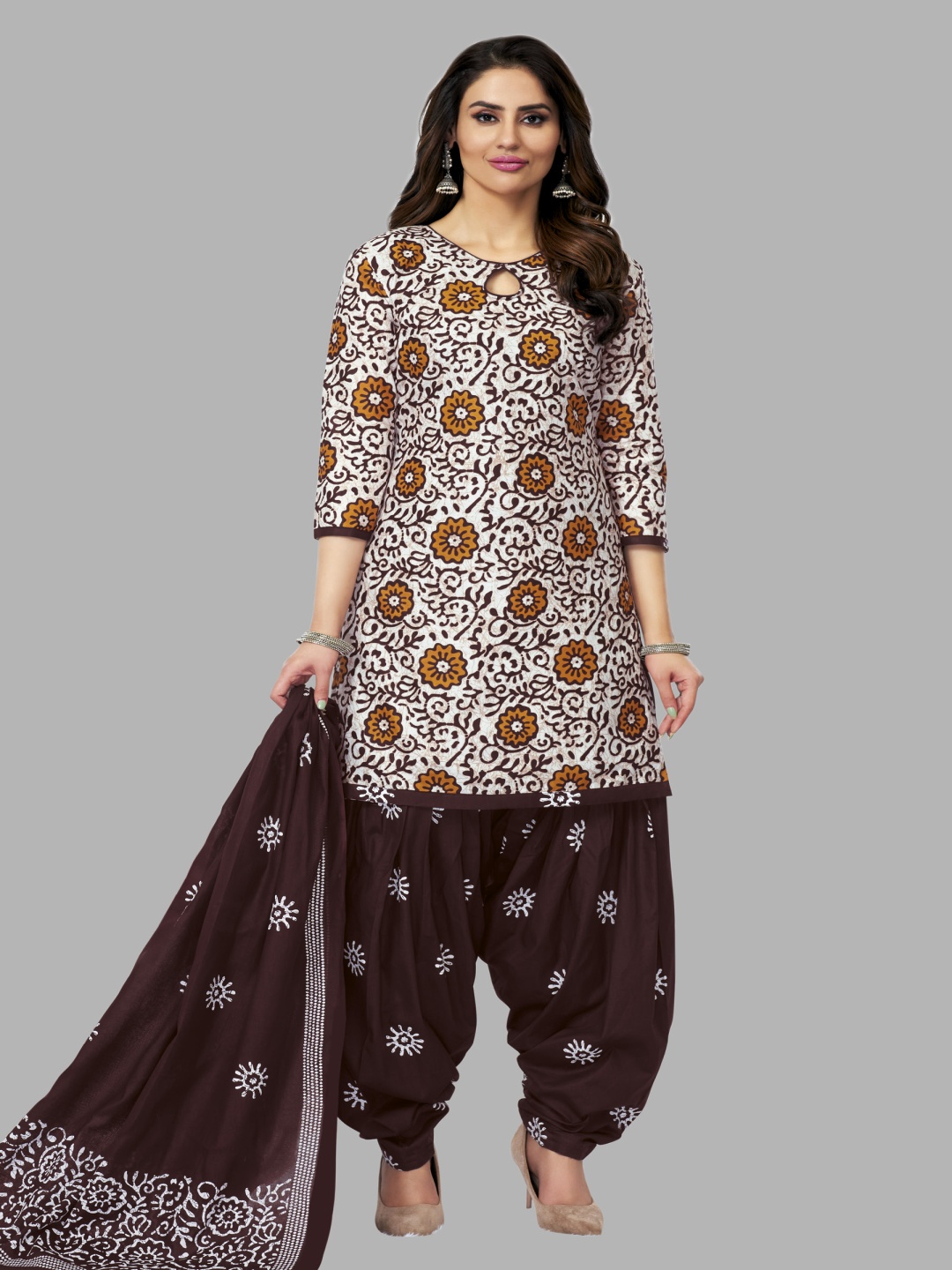 

shree jeenmata collection Printed Pure Cotton Unstitched Dress Material, Maroon
