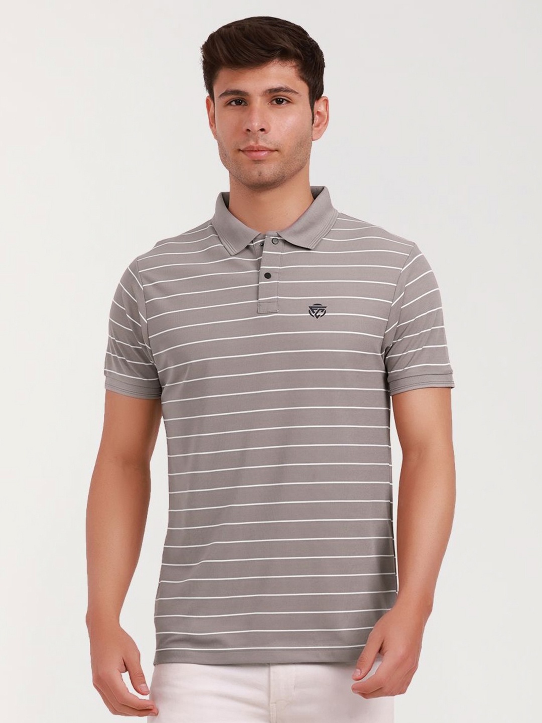 

Fitcore Men Dri-FIT Striped Polo Collar T-shirt, Grey