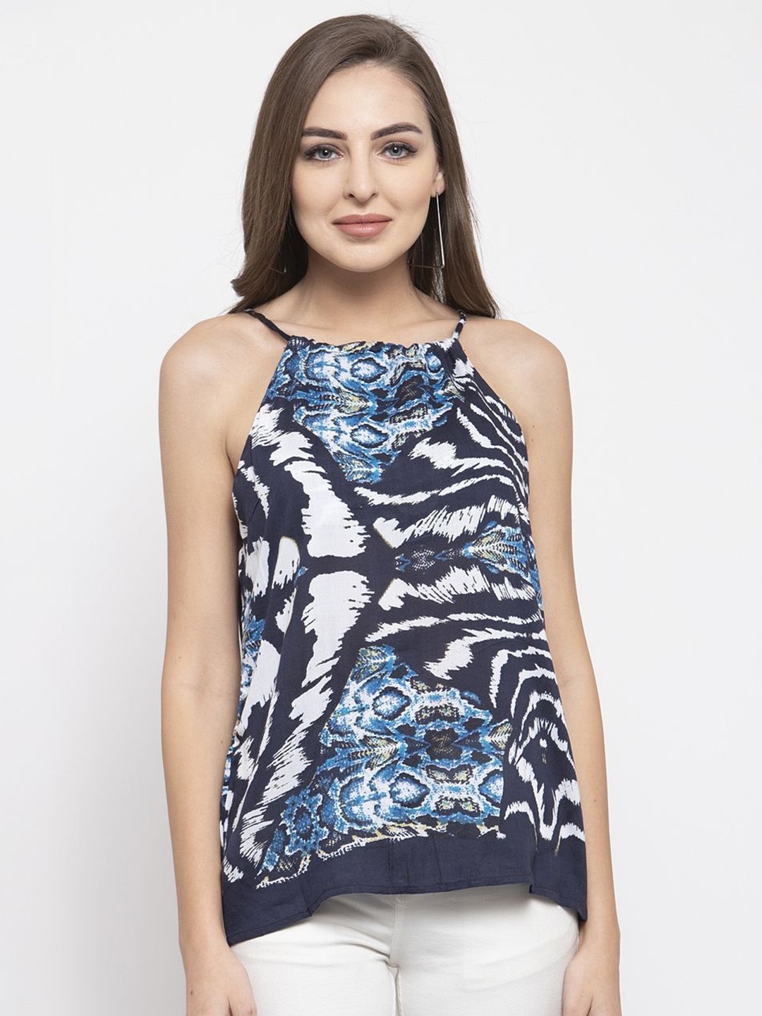 

Moda Rapido Animal Print Halter Neck Cotton Top, Blue