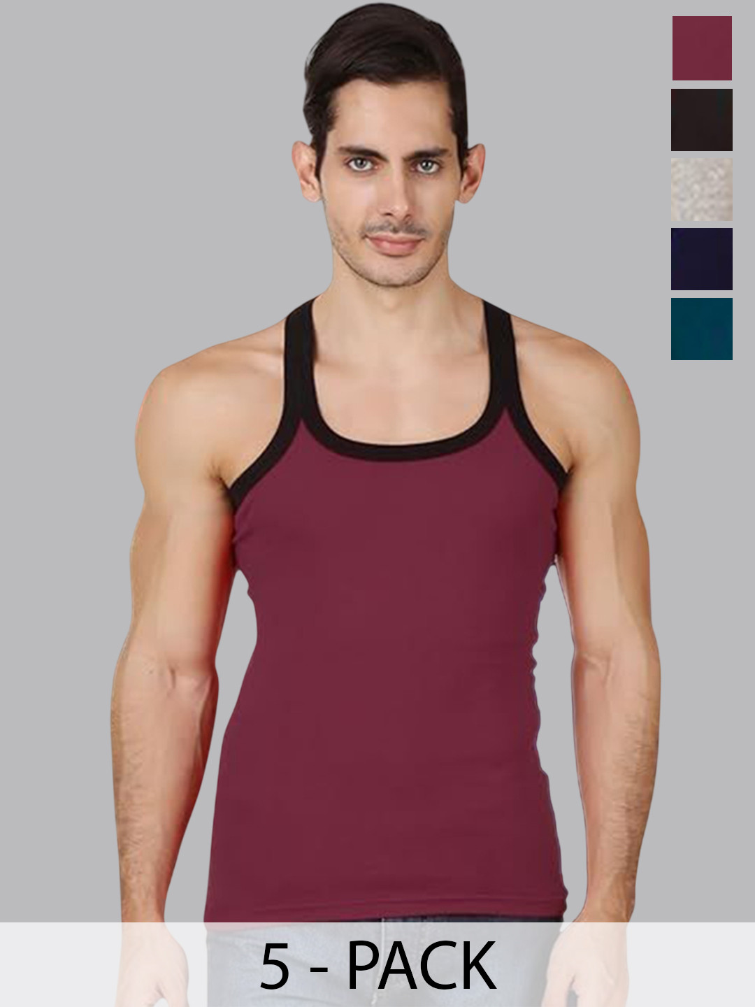 

HAP Pack Of 5 Pure Cotton Gym Innerwear Vests 121 GV-P5, Teal