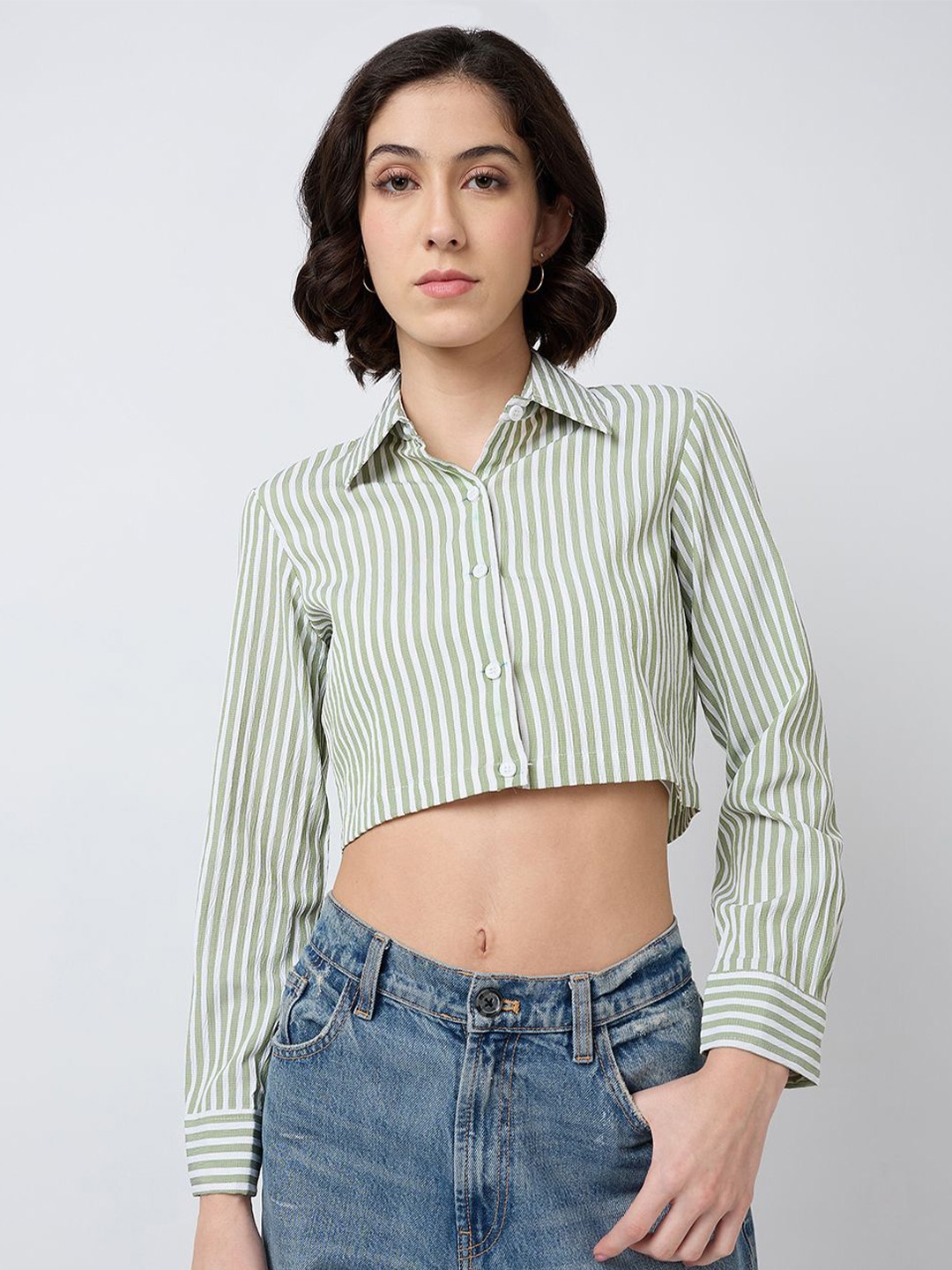

SZN Women Classic Opaque Striped Party Shirt, Green