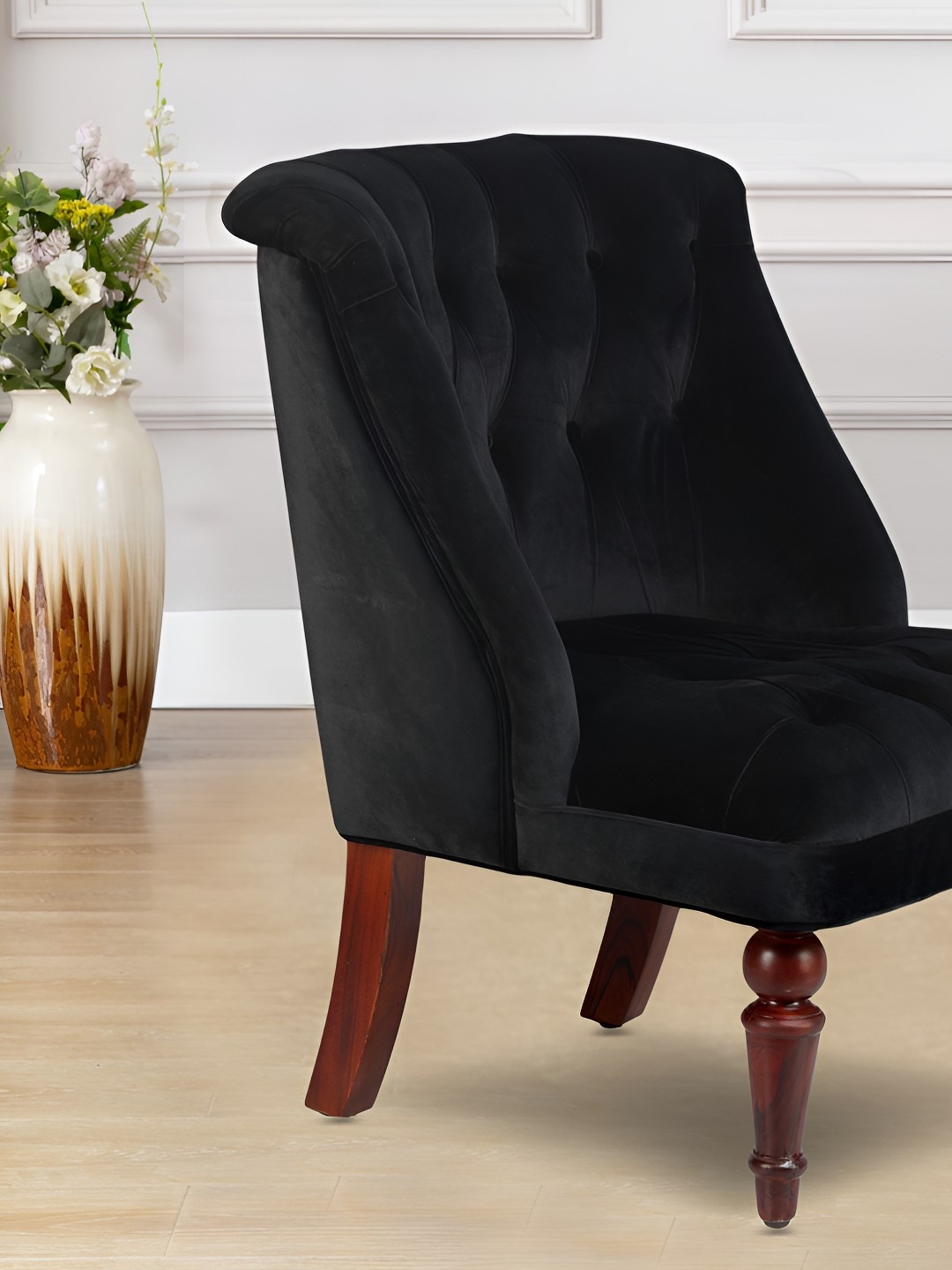 

GLOBALLY INDIAN Black Accent Wooden Lounge Chair