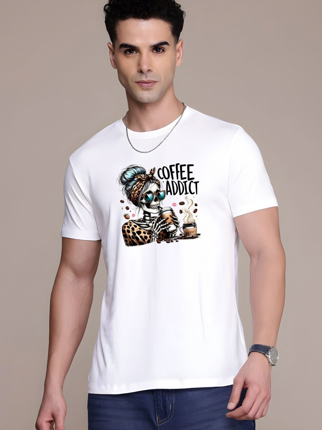 

SZN Men Graphic Printed Round Neck Cotton T-shirt, White