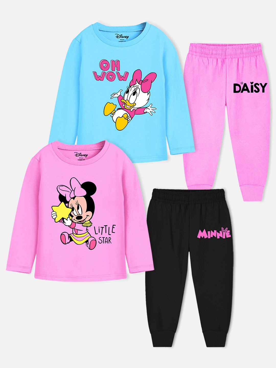 

Disney By Miss and Chief Girls Pack Of 2 Minnie & Daisy Printed T-Shirt With Joggers, Pink