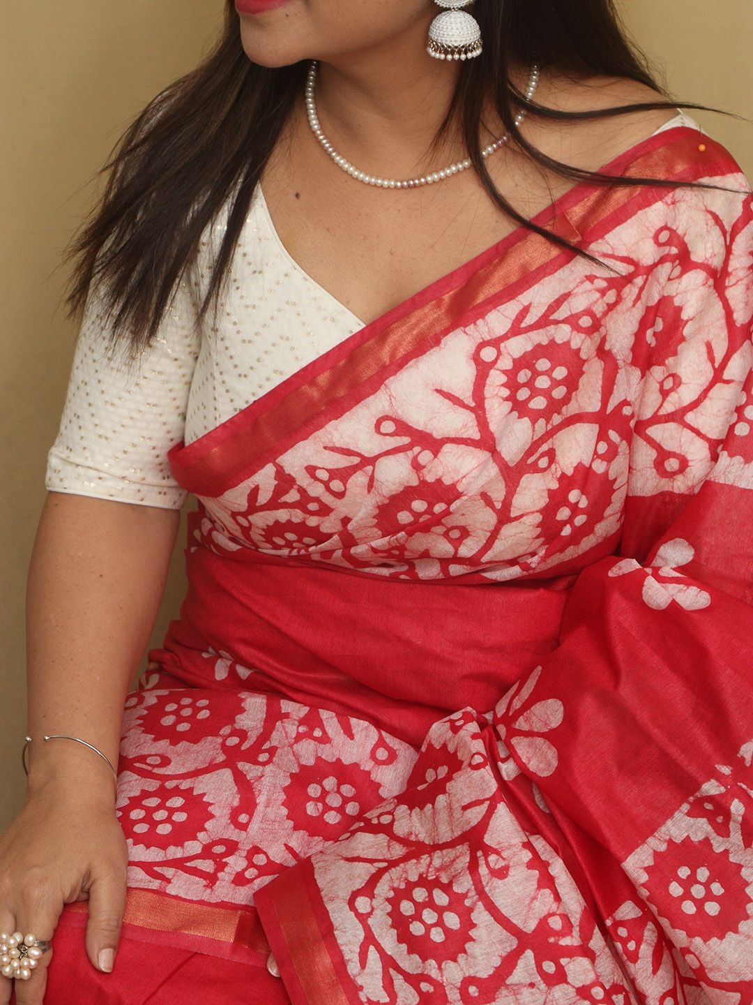 

Luxurionworld Batik Printed Bhagalpuri Saree, Red