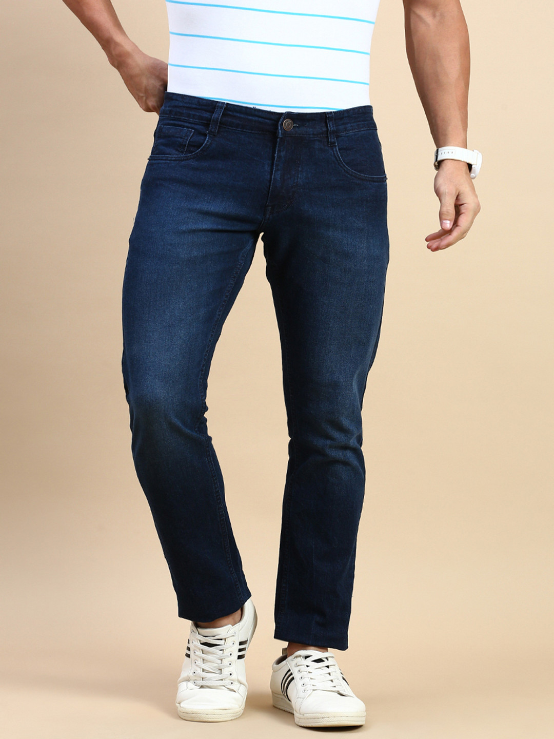 

Classic Polo Men Slim Fit Light Fade Light Fade Cotton Jeans, Navy blue
