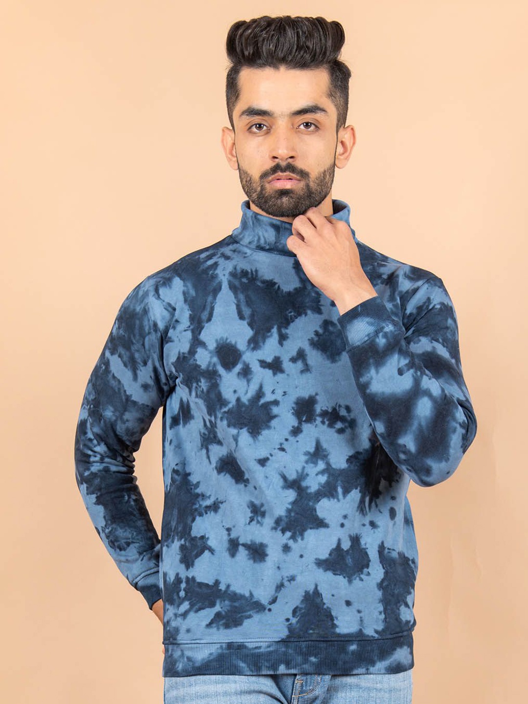 

Tistabene Men Tie and Dye Turtle neck Sweatshirt, Blue