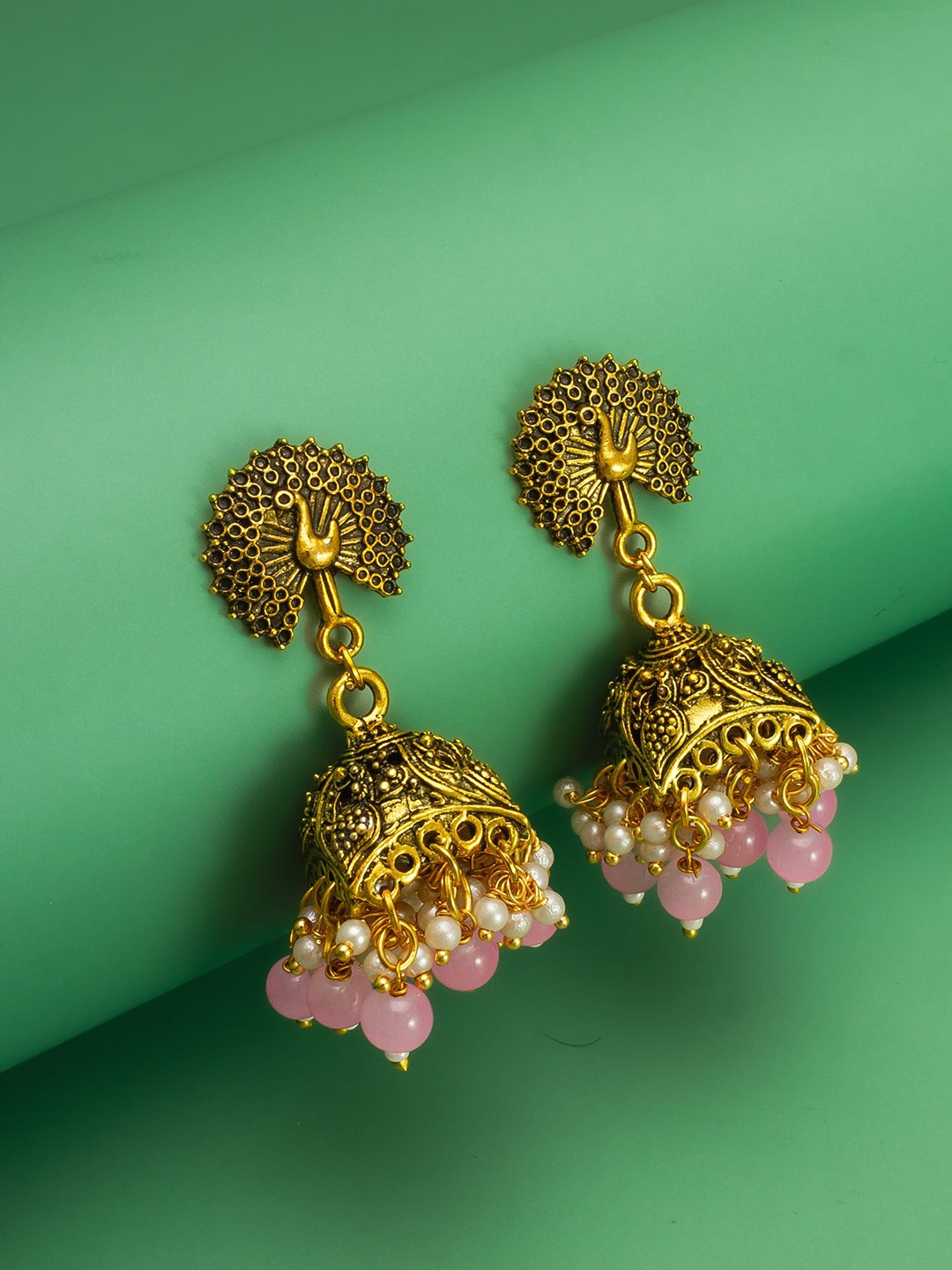 

aadita Gold-Plated Pearls Beaded Dome Shaped Jhumkas
