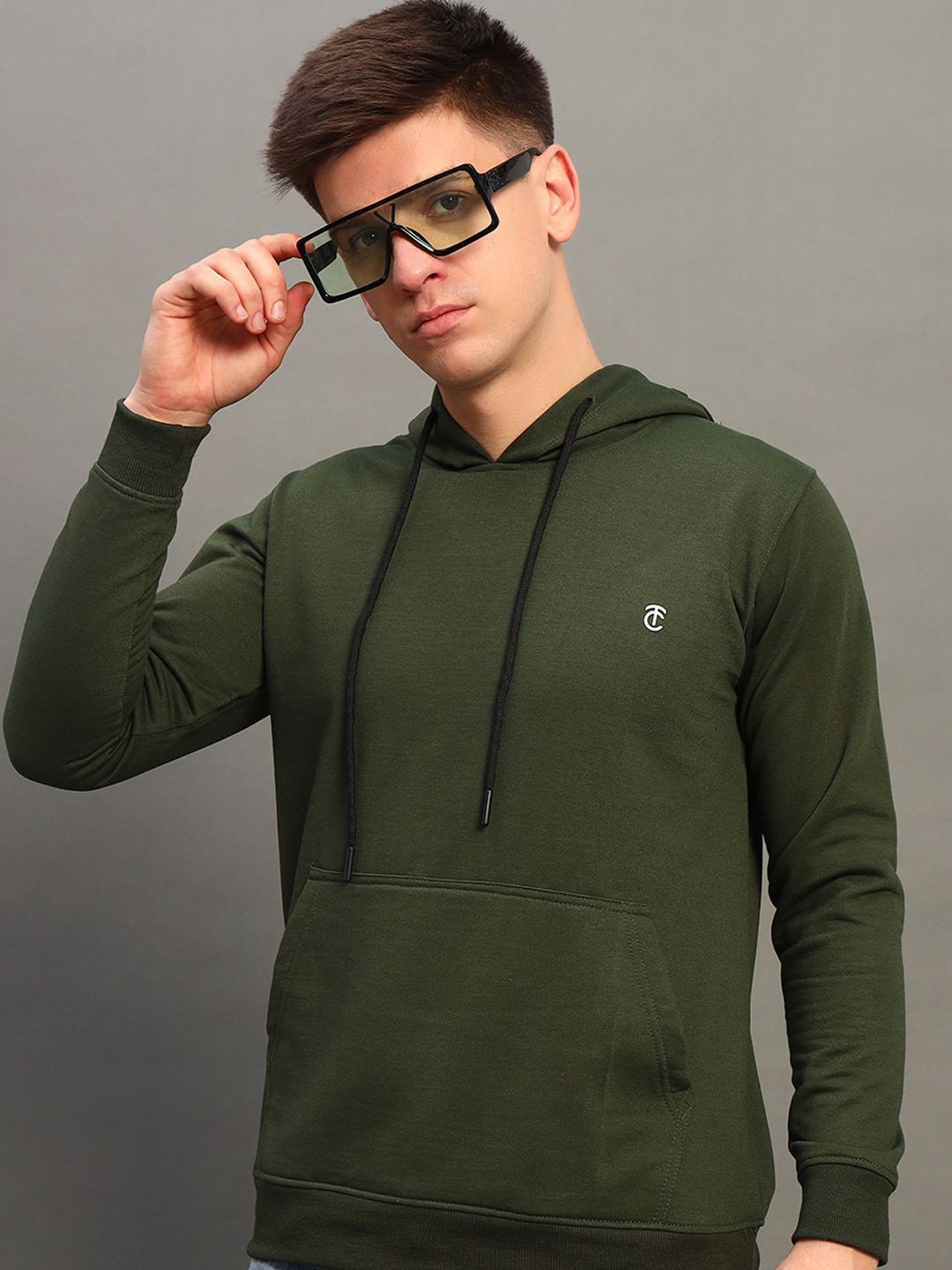

THE CASUALS Men Hooded Sweatshirt, Olive