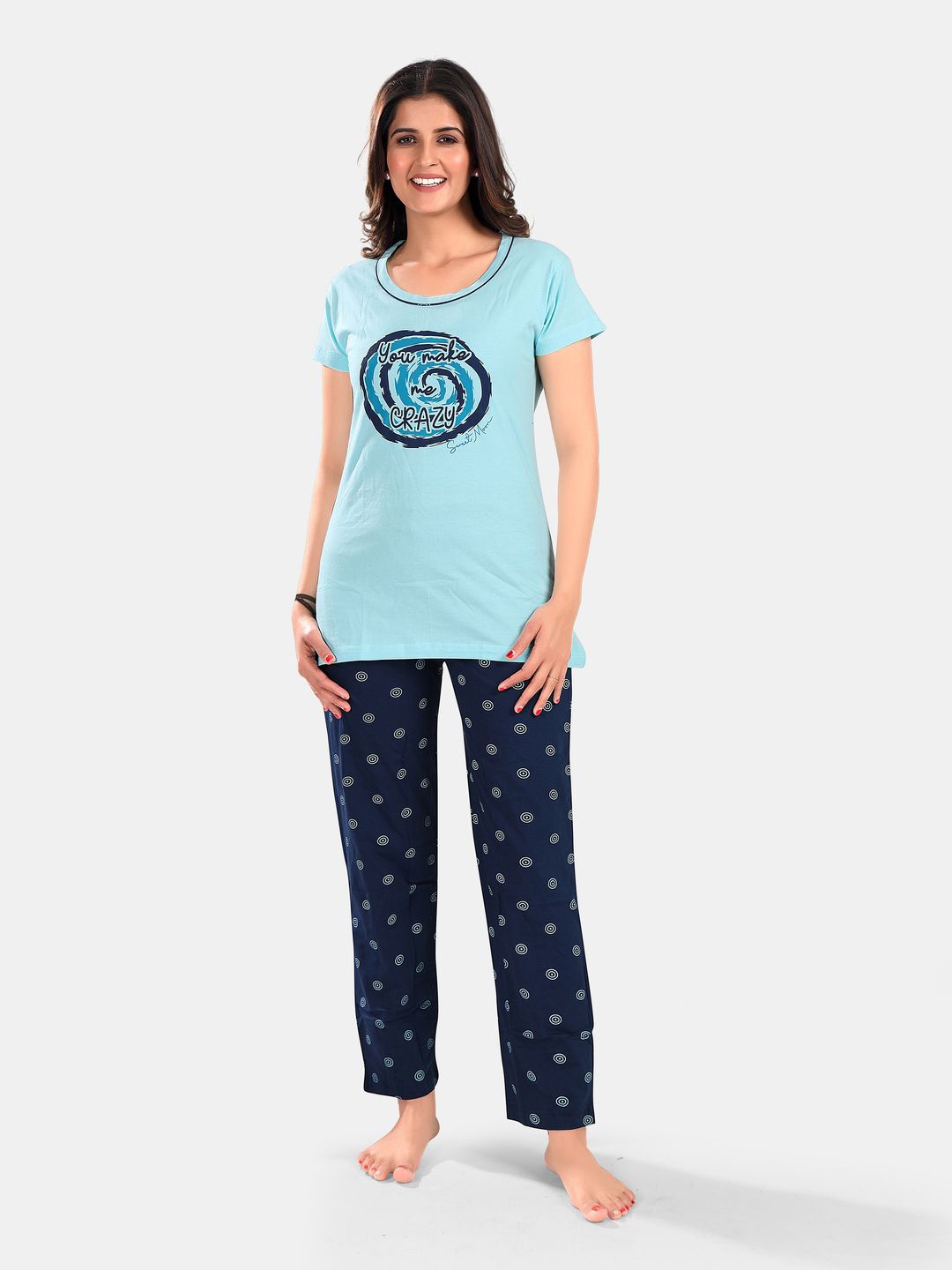 

SWEET MOON Printed Round Neck Night suit, Blue