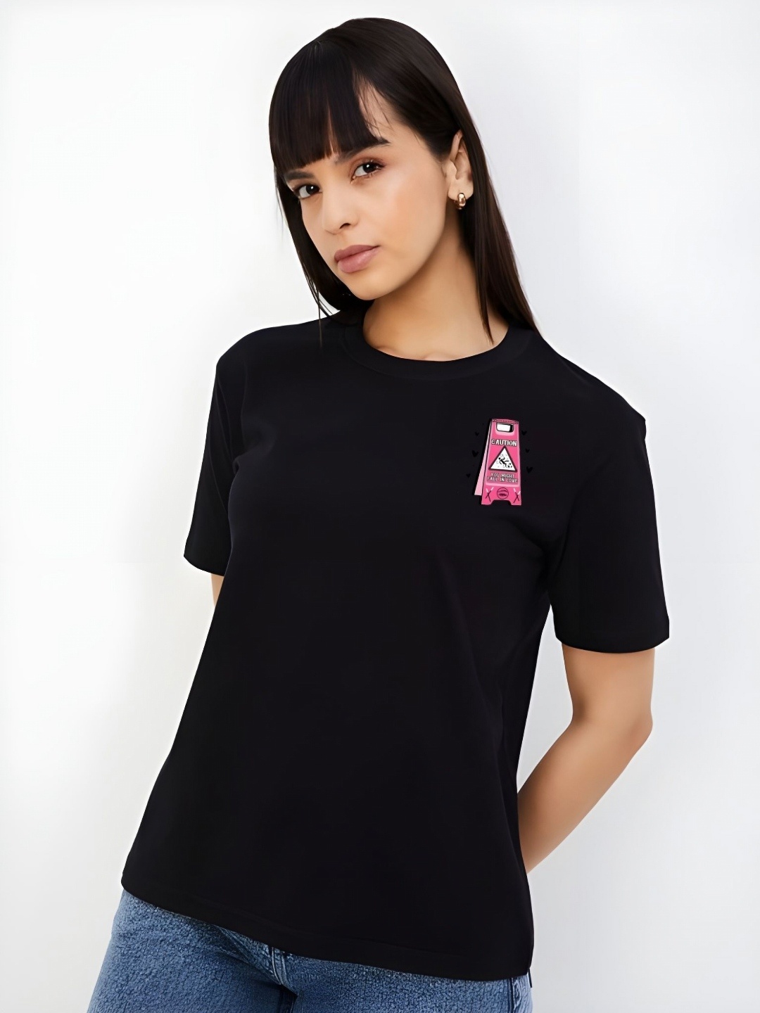 

Moda Rapido Women Graphic Printed Round Neck Cotton T-shirt, Black