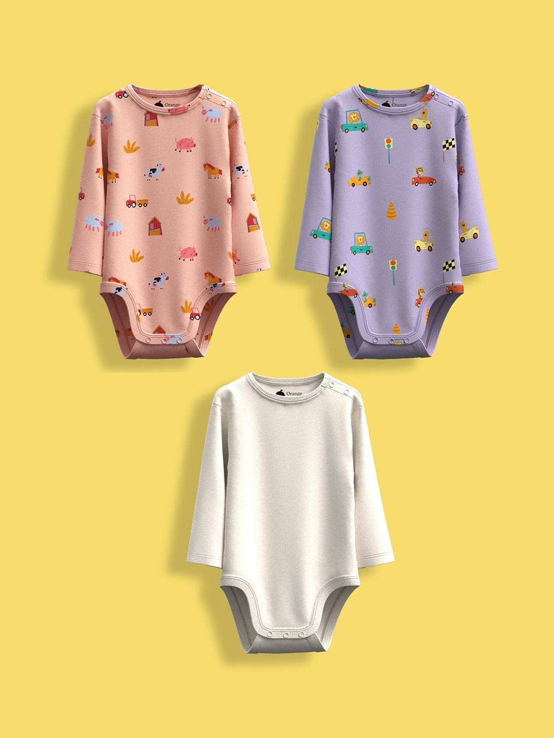 

Orange Sugar Infants Pack Of 3 Printed Cotton Bodysuits, Purple