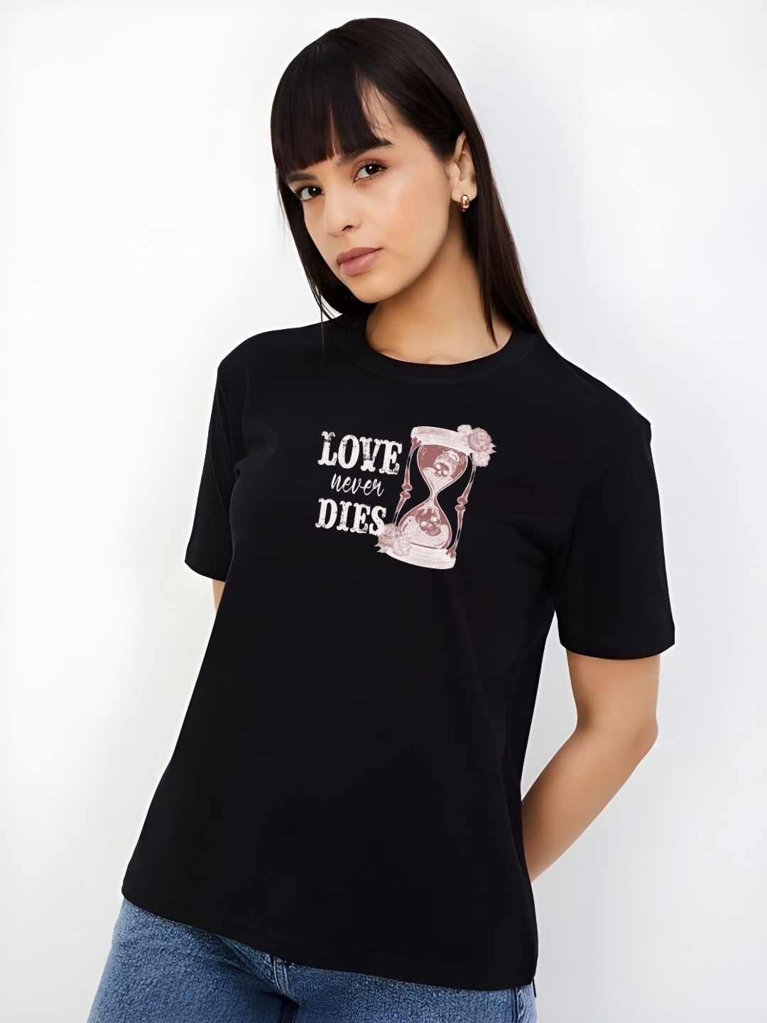 

Moda Rapido Women Graphic Printed Round Neck Cotton T-shirt, Black