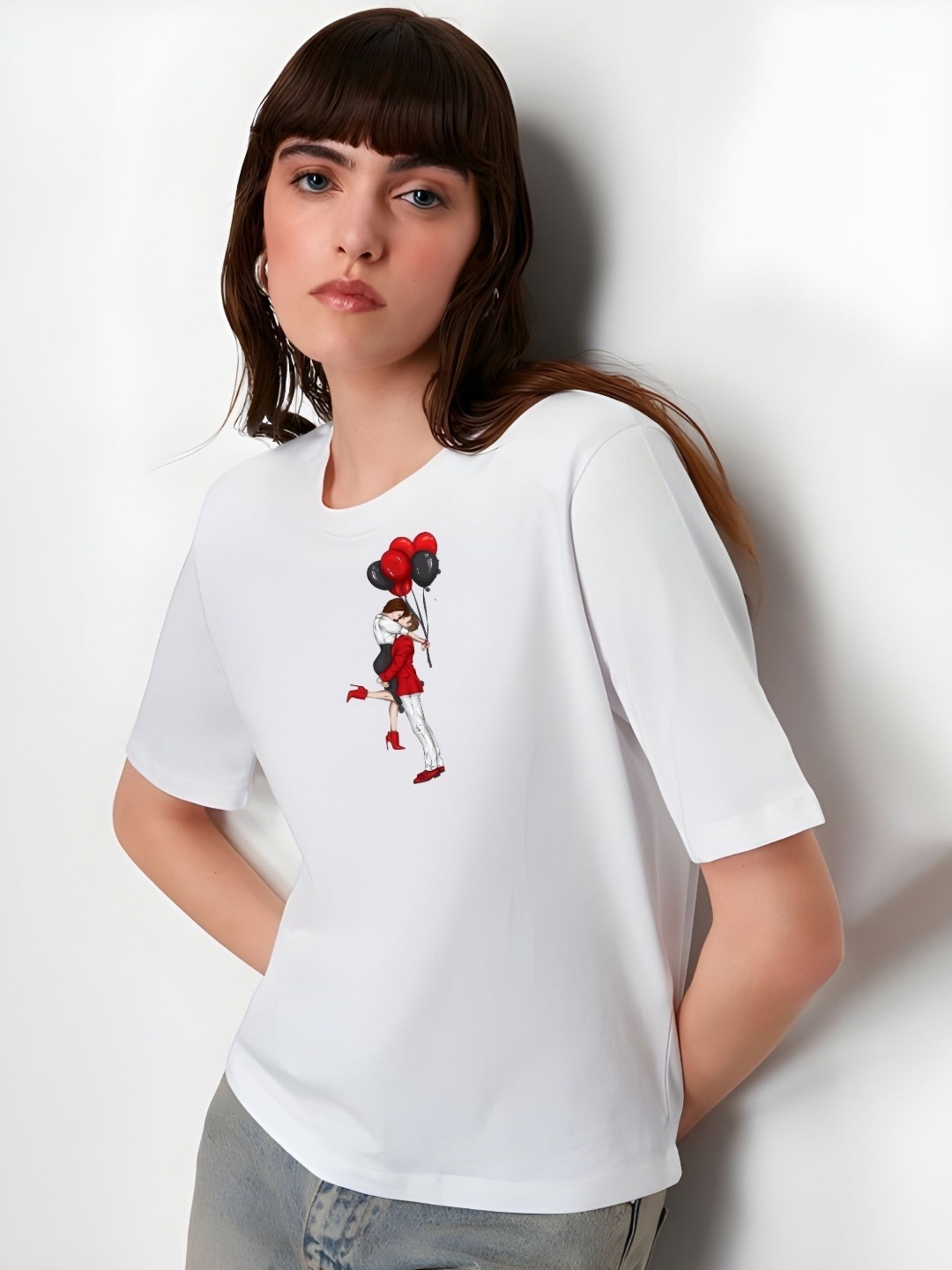 

SZN Women Graphic Printed Round Neck Cotton T-shirt, White